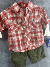 Genuine Baby Oshkosh 9m Boy 2 Piece Outfit Plaid/Green NWT