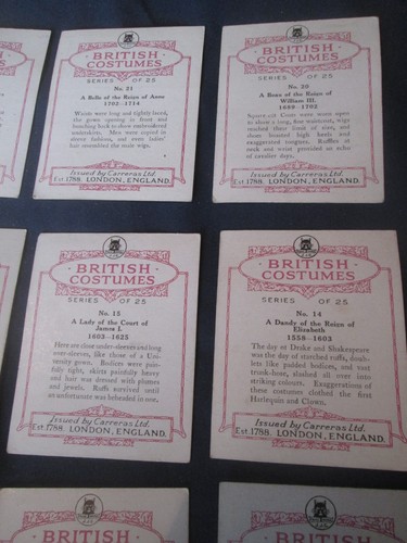 VERY RARE PART SET (20 of 25) CARRERAS CIG CARDS BRITISH COSTUMES 1927 EX COND - Picture 10 of 12