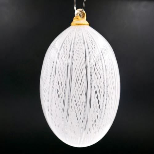 Murano Lattacino Decorazione Natalizia Ovale 4,75" Vetro Soffiato Bianco Italia