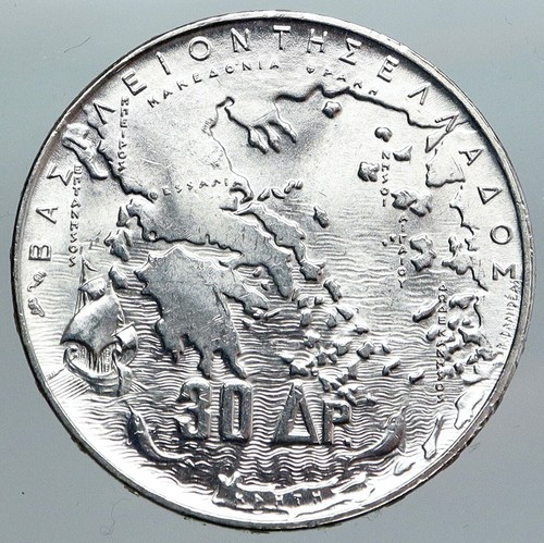 1963 GREECE PAUL GEORGE I II ALEXANDER CONSTANTINE Silver 30 Drachma Coin i90526 - 第 2/3 張圖片