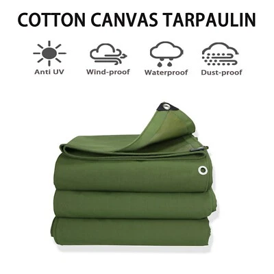 Heavy Duty Canvas Tarps Shelter w Grommet Tarpaulin Cover Canopy Water-Resistant - Image 1 of 4