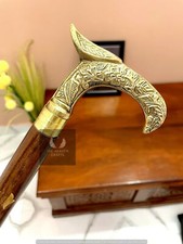 Solid Brass Designer Head Handle Victorian Walking Wooden Stick Vintage Cane