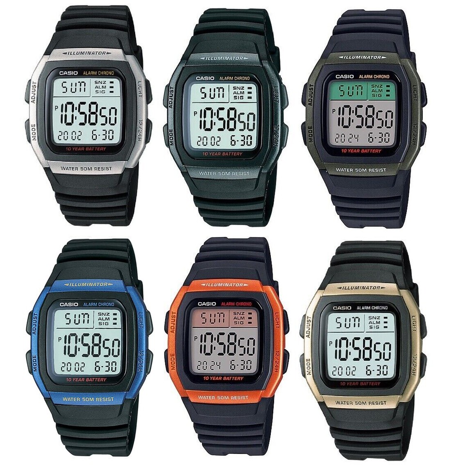 Reloj CASIO W96H Original W-96H Hombre Mujer Unisex Negro Gris Azul Verde Dorado