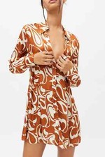 Urban Outfitters UO Brown Renee Swirl Print Shirt Dress Buttondown M 250315