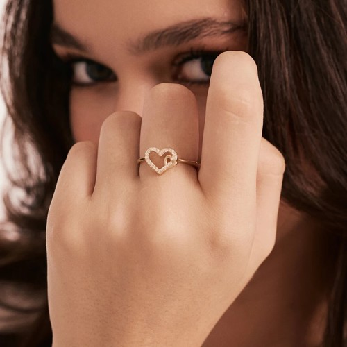 0.27 CT Round Cut EF Vs/SI Lab Grown Diamond Women's Heart Ring 14k Yellow Gold - Picture 4 of 4