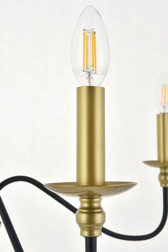 Farmhouse Chandelier 6 Light Fixture Gold and Black Dining Room Foyer or Kitchen - Picture 5 of 7