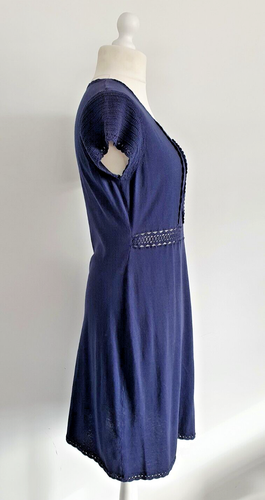 Women's, Dress, Monsoon, Size 16, Navy, Cotton Jersey, Capped Sleeves, Crochet - Picture 3 of 8