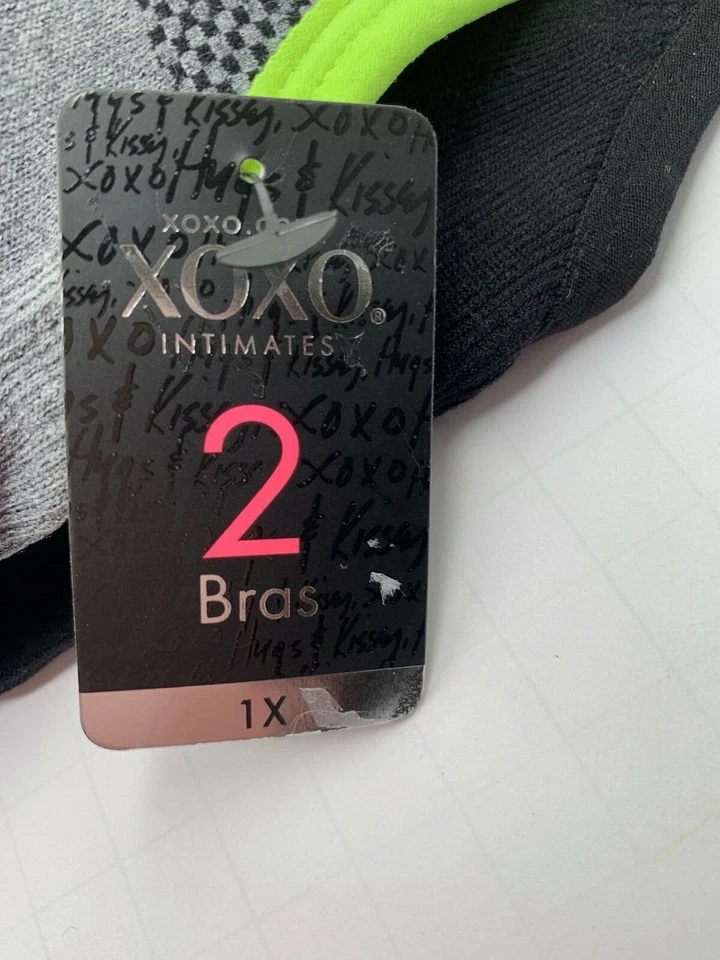 XOXO 2 pack Strappy Racerback Comfort Bra Set plus size 1X Gray Black - Image 2 of 4