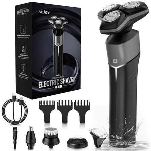 SEJOY 5IN1 Cordless Electric Razor Rotary Shavers Wet Dry Sideburn Nose Trimmer - Picture 6 of 16