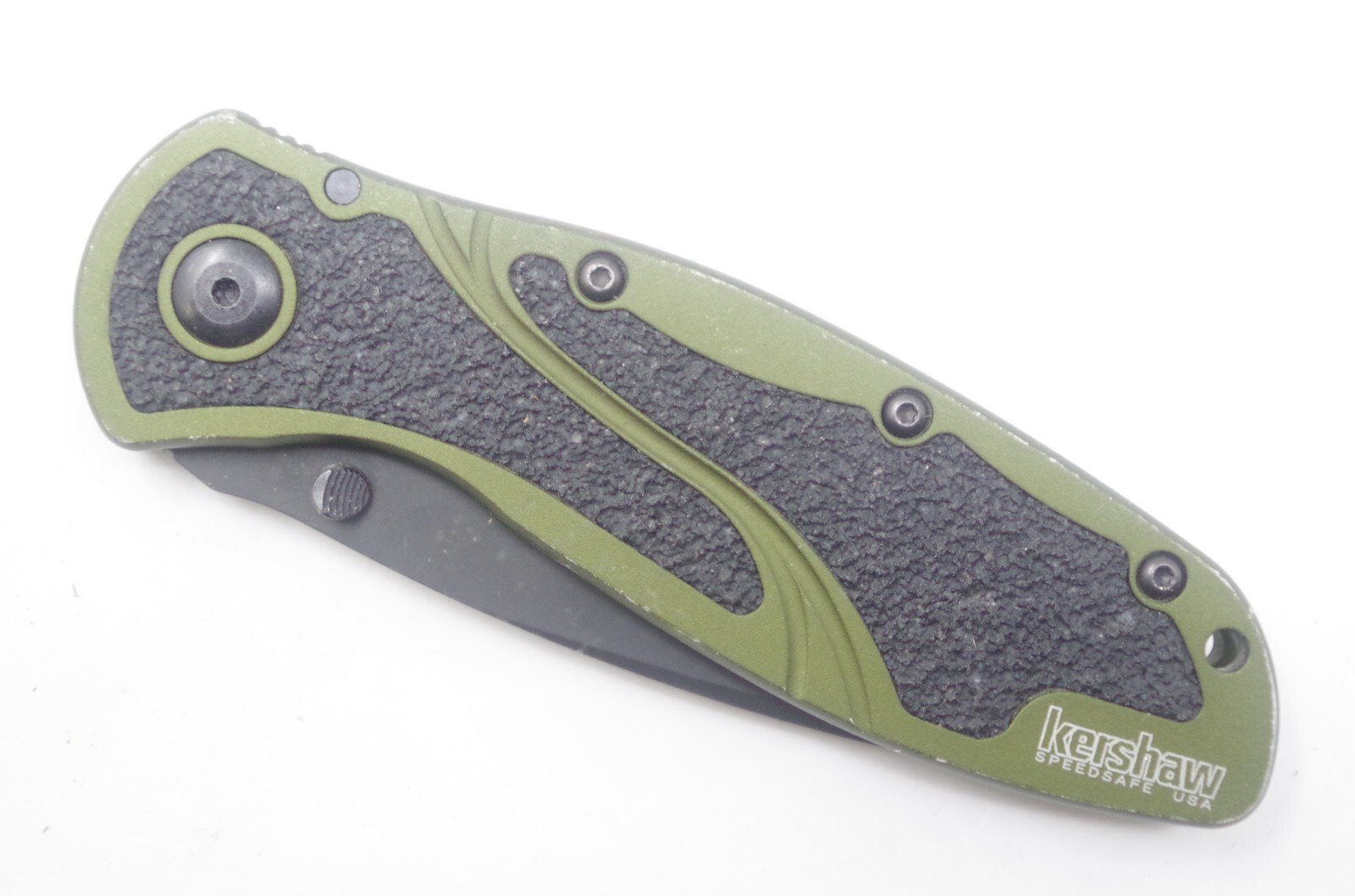 Olive Green Kershaw Blur Assisted Plain Edge Blade Glass Pocket Knife