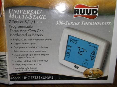 RUUD UHC-TST314UNMS UNIVERSAL/MULTI-STAGE 300 DELUXE TOUCHSCREEN THERMOSTAT - Picture 4 of 5