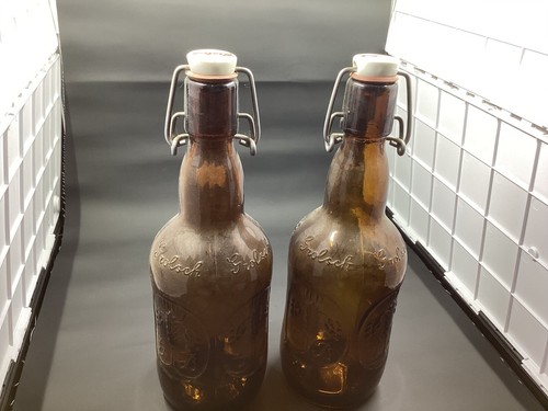 Grolsch Amber Brown Glass Beer Bottle Porcelain Swing Top Lid Bar Barware Vntage - Picture 2 of 4