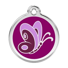 Purple Butterfly Dog Cat Pet - Red Dingo - Dog ID Tag Charm - Lifetime Guarantee
