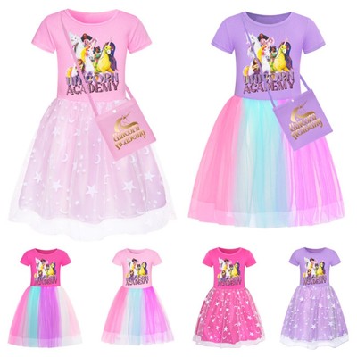 Unicorn College Mädchen Druck Regenbogen Stern Kleid Party Prinzessin Kleid