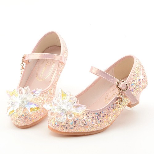 Wedding Party Little Girl Princess Mary Jane High-Heeled Sparkly Crystal Shoes - Picture 2 of 25