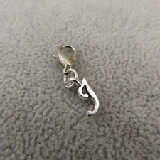 Initial CURSIVE LETTER J Charm Zipper Pull Keychain Add On Clip Silver Tone