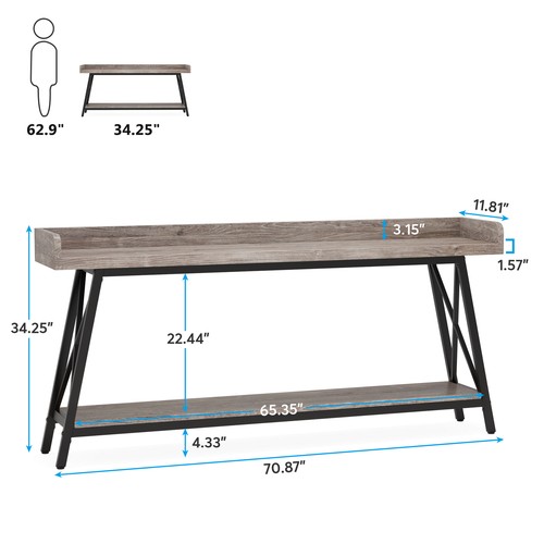 71" Long Narrow Sofa Table with Storage, 2-Tier Console Table Entryway Hallway - Picture 19 of 24