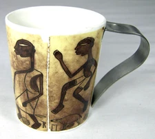 ART D'INOX Oval Porcelain Coffee Mug Cup Egypt Papyrus Stainless Steel Handle
