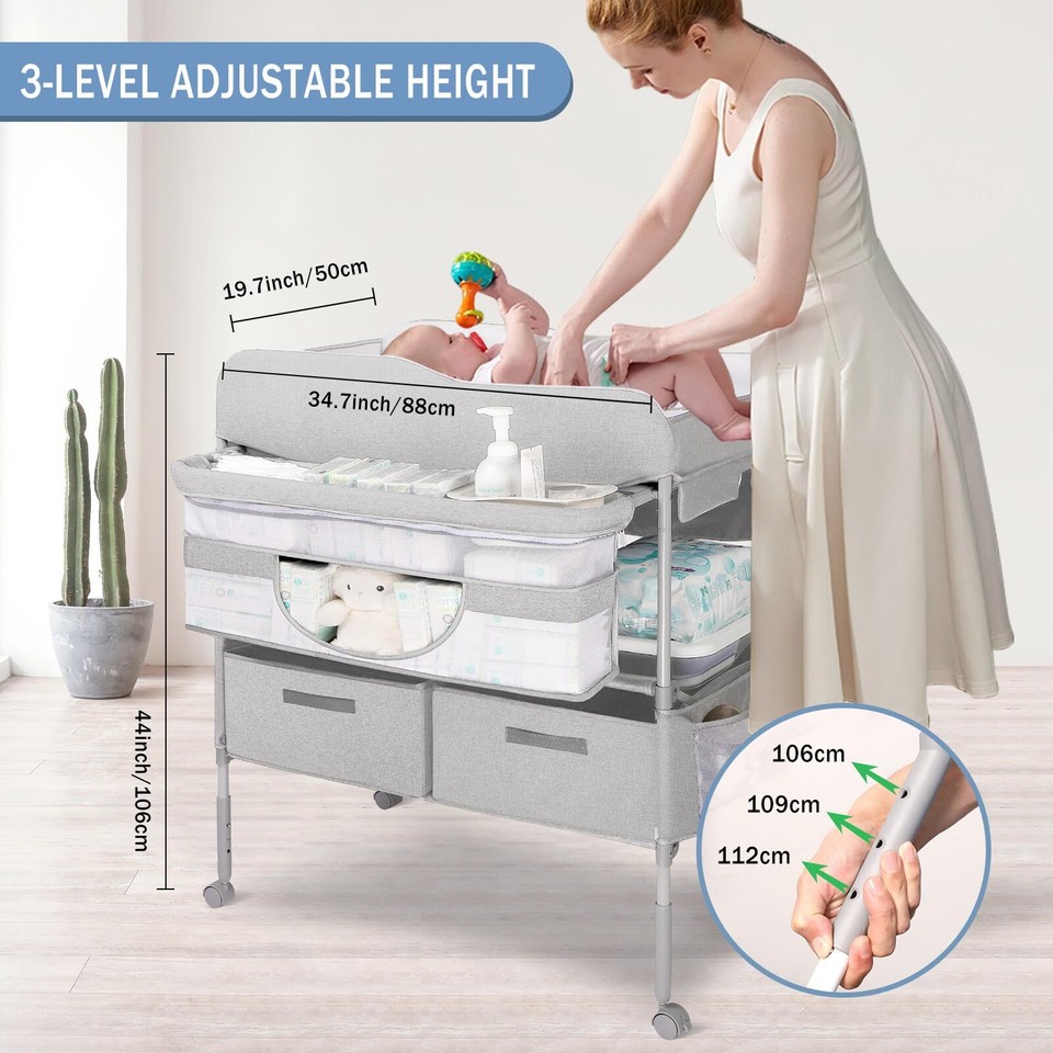 TIWALVIS Portable Baby Changing Table with Wheels Adjustable Height and