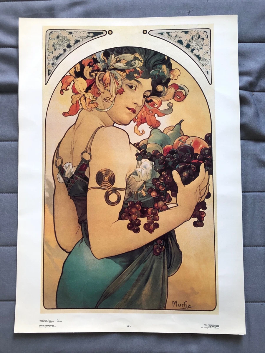 Alphonse Mucha vintage screen-printed mirror frame spring season decor Green Glass Adophe