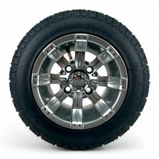 Set of 4 10" Gunmetal / Machined Golf Cart Wheels & 205/50-10 Tires