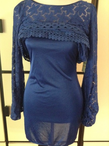 Abito e fodera in pizzo blu royal Shelli Segal lavanderia nuovo con etichette Nordstroms $275 taglia 2 - Foto 6 di 6