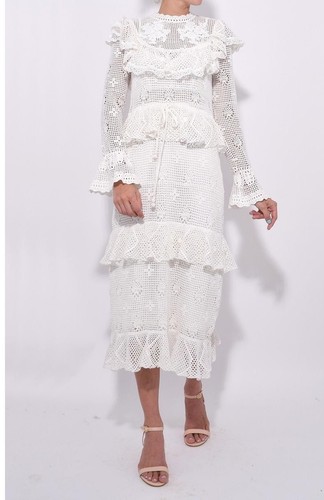 Zimmermann Allia Crochet Motif White Midi Dress Event Hens Womans Size 2 8-10 AU - Picture 2 of 22