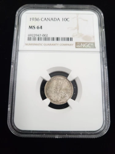 1936 Canada Ten Cents 10c NGC Graded MS 64