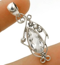 Natural 3CT White Topaz 925 Solid Sterling Silver Pendant 1 2/3'' Long @1-9