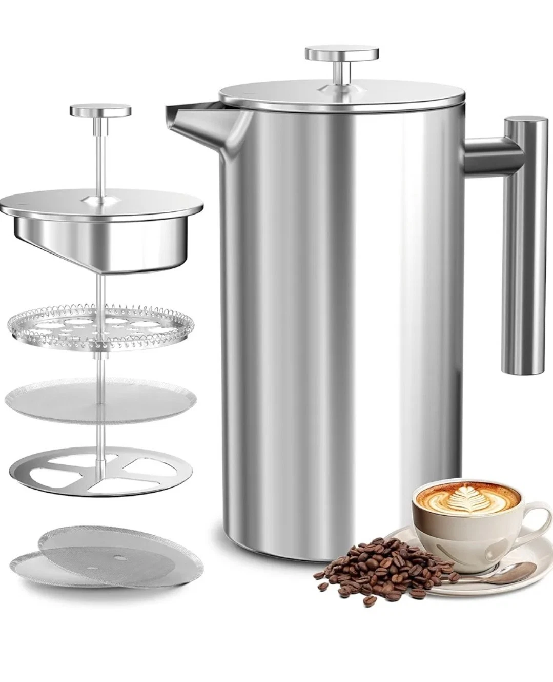 Vosfeel French Press 600ML, Cafetiere 4 Cup, Stainless Steel Coffee Press R482