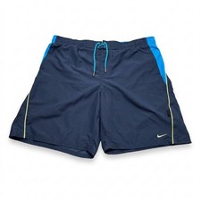 Nike Swim Trunks Men's L Navy Blue Neon Yellow Piping Board Shorts Mesh Lined