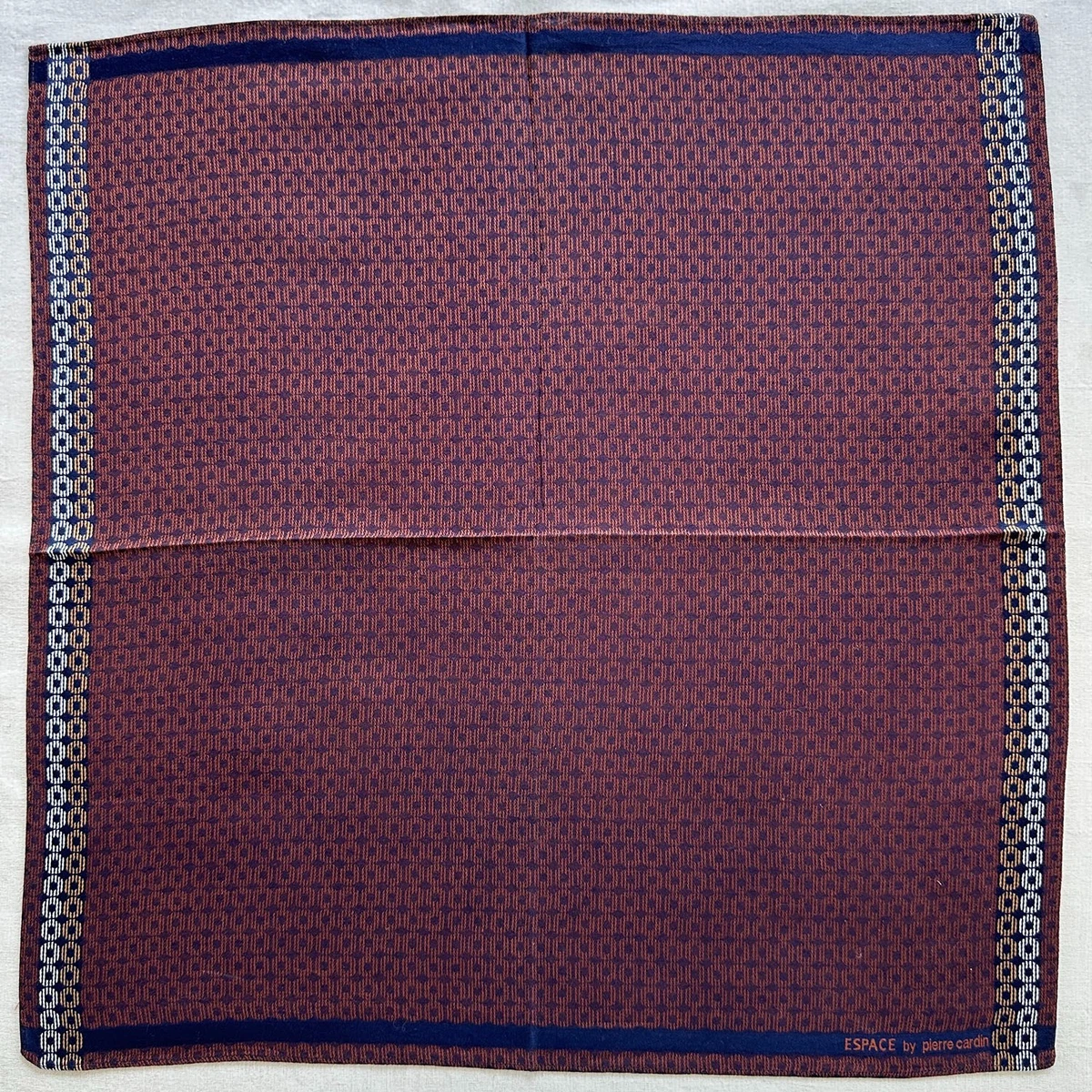 Vintage Handkerchief Fabric Woven Red Brown Geometric Square Pocket Square 18"~P