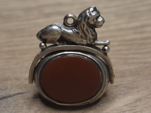 Antique Vintage Sterling Silver Three Sided Gemstone Spinner Fob
