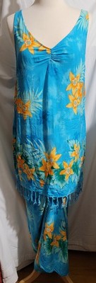 WHITE STAG 2 PC WOMEN L TROPICAL NO SLEEVE TOP W/ ONE SIZE MATCHING WRAP SKIRT