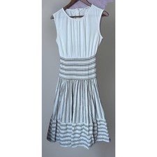 Blu Pepper Boho Cottagecore  Dress Cutout Back Striped Cotton L Grandma