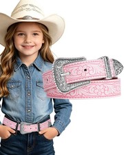 Girls Western Belt for Kids Vintage Embossed Cowgirl Leather Jeans 16"- 28"