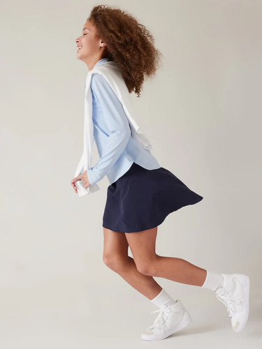 Athleta Girl Polo School Day Long Sleeve Medium 8/10 Sky Caramba Blue - Picture 2 of 6