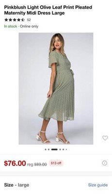 PinkBlush Olive Leaf Print Pleated Maternity Midi Dress Large