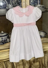 Lullaby Set White Pink Scallop Collar Dress Size 8 Girls 25” Sth Boutique 