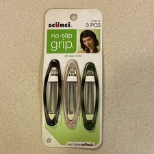 scünci No-Slip Grip Hair Clips Black Beige Green Plastic Women 3 Pcs
