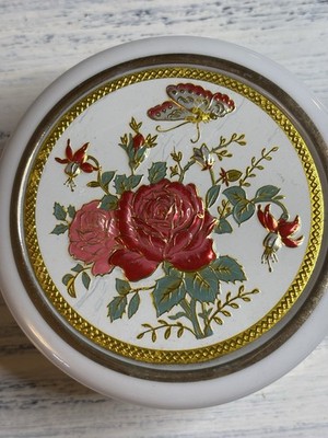 Art Of Chokin Porcelain Trinket Box Roses & Butterfly Design w/24K Gold Trim