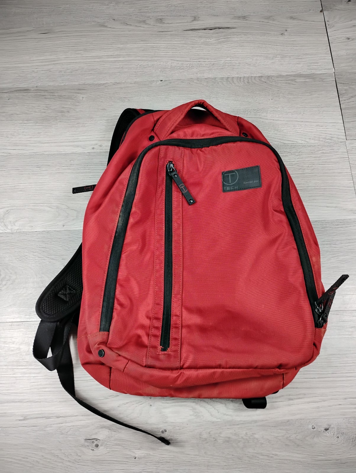 TUMI T Tech Canvas Backpack  Essentials Gear Pockets Black Red Italy 