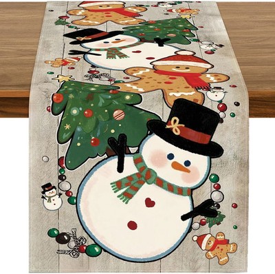 72 x 13 Inch Christmas Table Runner - Rustic Holiday Table Decoration with Snowm
