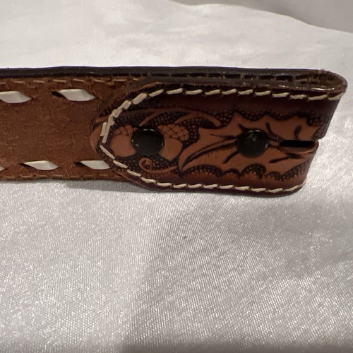 Hand Laced Brown Leather BELT Boy's Size SMALL 22-24 - Name Justin On It - Picture 3 of 7