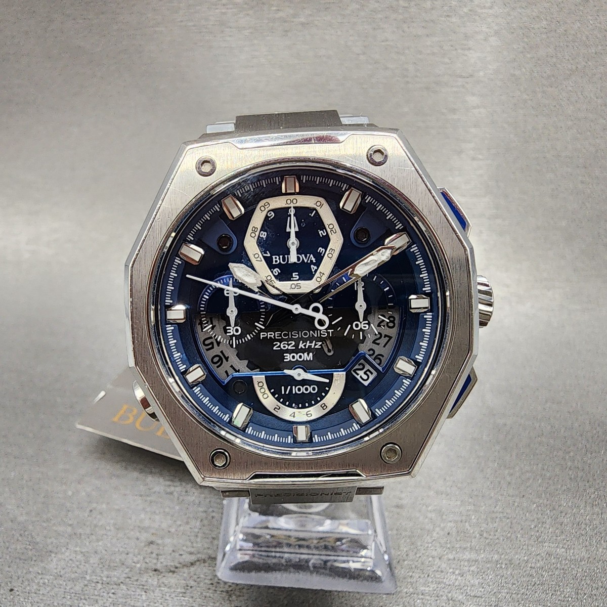 Bulova Precisionist X Chronograph Watch Men 48mm Blue Dial Silver