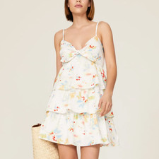 Peter Som White Mini Dress SIZE 2 Tiered Ruffle Vacation Party Designer $325