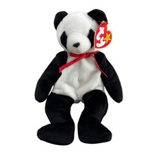 Ty Beanie Babies Fortune Panda Bear Plush Toy 1998 Red Bow Tag