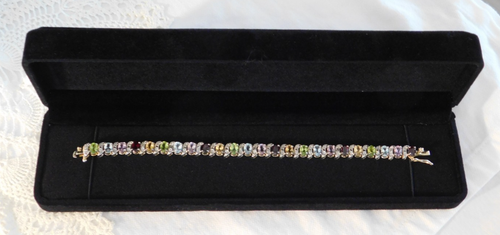 Multi Gemstone Sterling Silver Tennis Bracelet FAS 925 - Picture 2 of 12