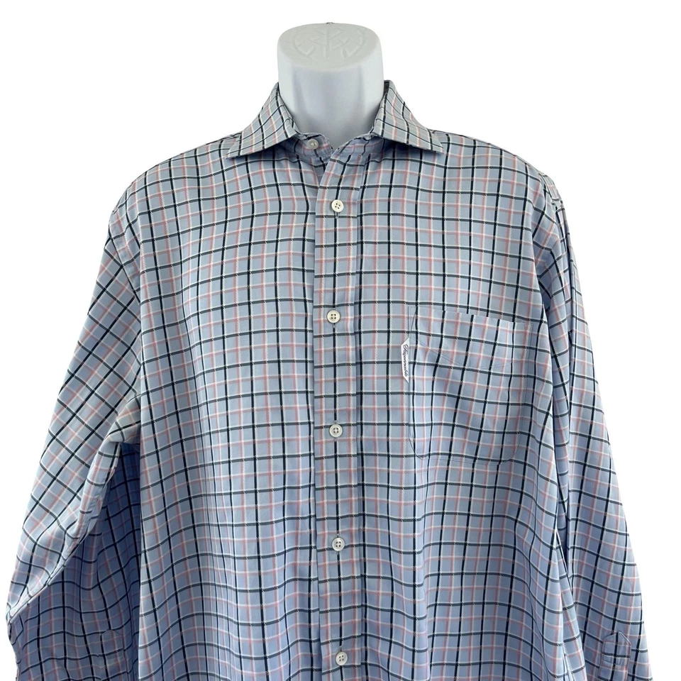 Camisa Faconnable Para Hombres XL 16.5 Azul Rosa A Cuadros Abotonada Manga Larga Algodón EE. UU. Foto 2 de 4
