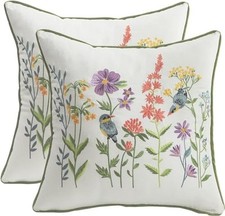 Embroidered Throw Pillow Covers 18 x 18 18" x 18" Pack of 2 Birds  Flowers
